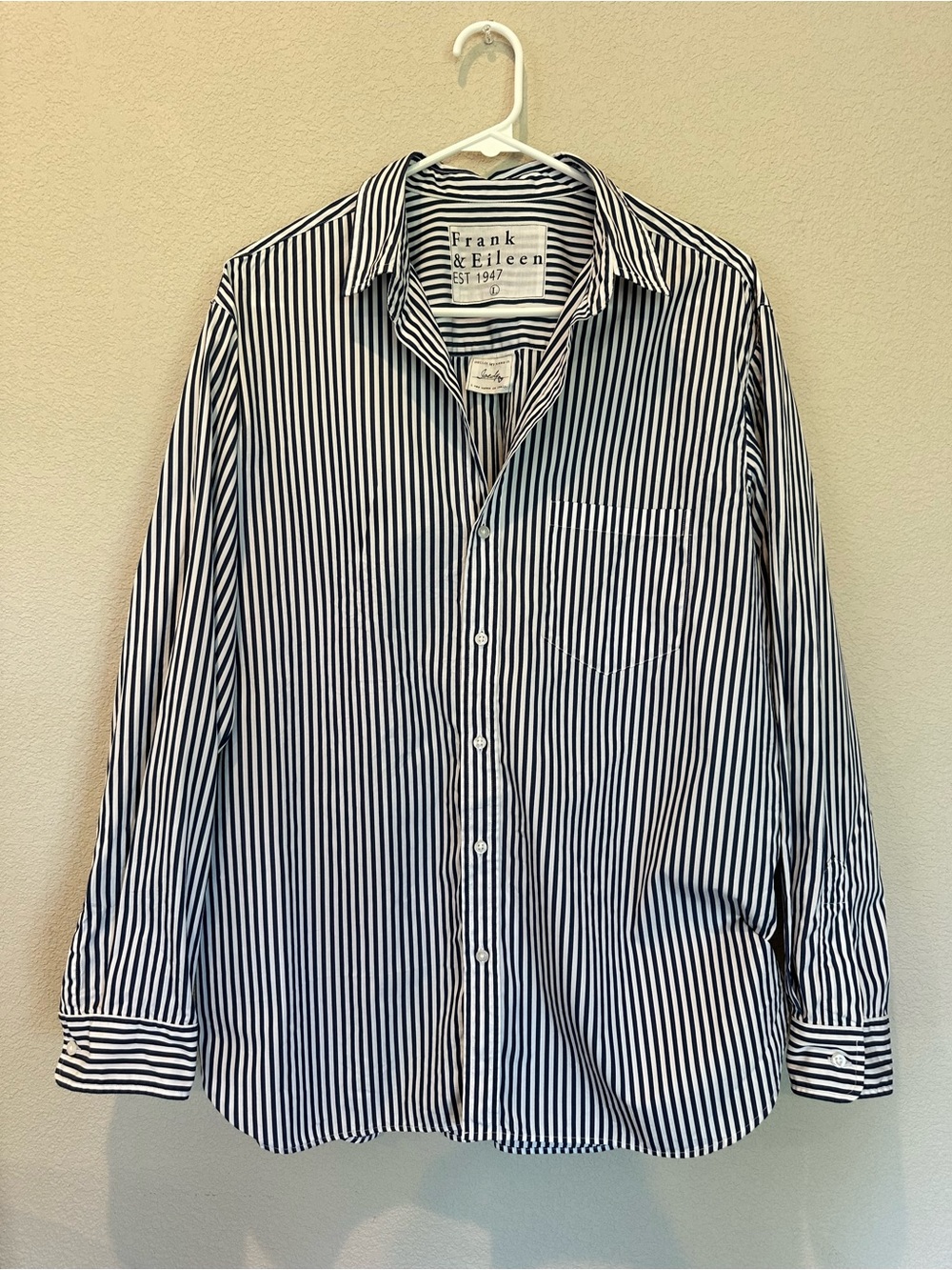 Frank & Eileen Joedy Navy and White Vertical Stripe Button-Up Shirt